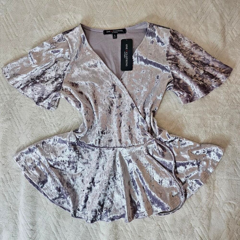 One Clothing Whimsical Lavender Crushed Velvet Wrap Top y2k inspired NWT Small